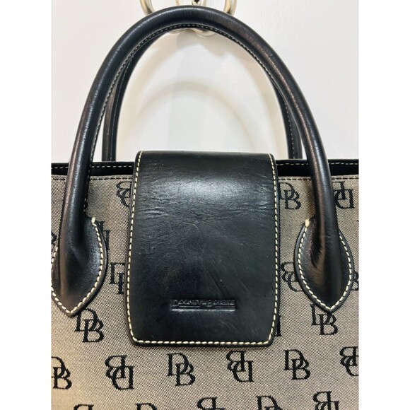 Dooney & Bourke Purse Canvas Medium Handbag Black Logo Canvas Print Tote - Picture 3 of 16